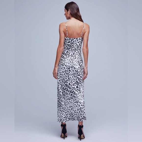 L’AGENCE Seridie Mid Length Slip Cheetah Dress Silver Black - Picture 2 of 10